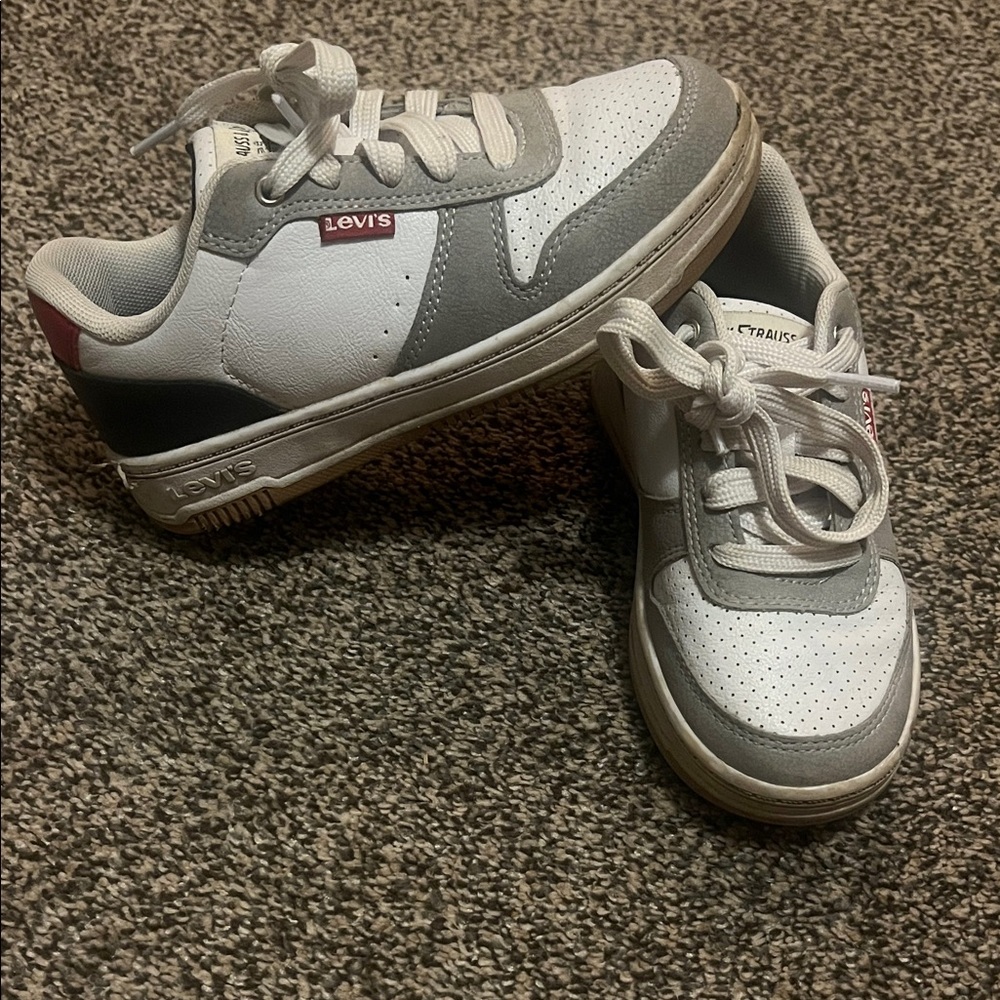 Levi's Kids White and Gray Sneakers with Red Accents